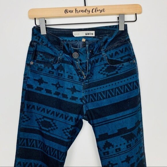 #5 TopShop Petite MOTO BLUE AZTEC PRINT SKINNY JEANS - Picture 3 of 5